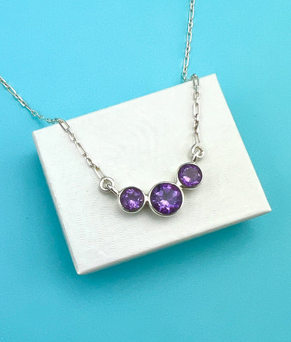 Amethyst Tri Stone Necklace