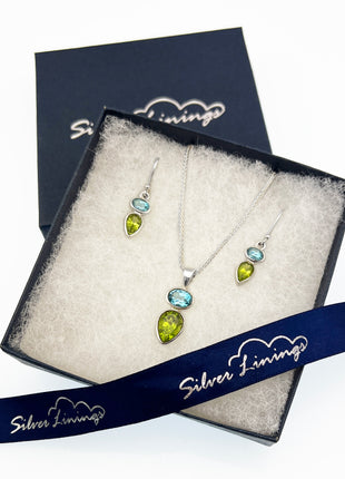 Blue Topaz & Peridot Dangle Earrings