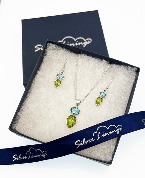 Blue Topaz & Peridot Dangle Earrings