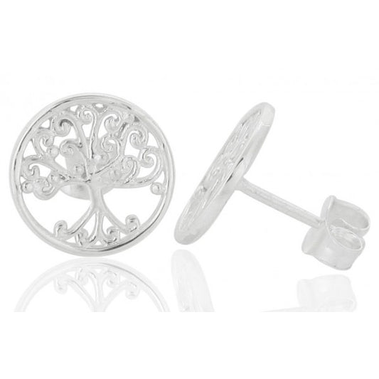 Round Oak Tree Stud Earrings