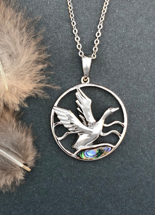 Mallard in Flight Abalone Necklace